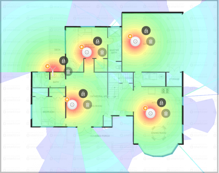 Floorplan with 2.4GHz heatmap coverage