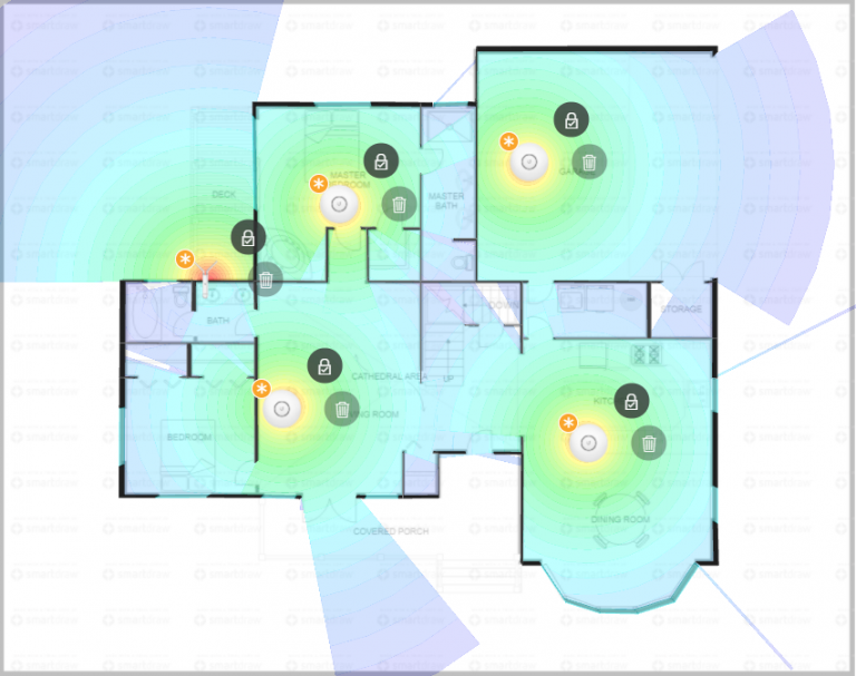 UniFi floorplan showing 5GHz WiFi heatmap coverage